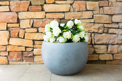 Large Round Bowl Vintage BRN Concrete Planter 19.9" Dia, Outdoor