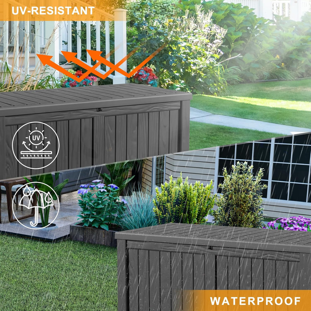 30 Gallon Outdoor Deck Box, Lockable Waterproof Outdoor Storage Boxes For Garden Tools,Indoor Cushions,Accessories Outside Storage Resin Weatherproof Container(Black)