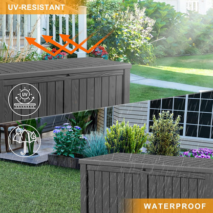30 Gallon Outdoor Deck Box, Lockable Waterproof Outdoor Storage Boxes For Garden Tools,Indoor Cushions,Accessories Outside Storage Resin Weatherproof Container(Black)