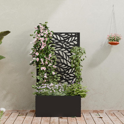 Casaphoria Metal Raised Garden Bed with Trellis and Wheels, 72"x47"x16" Planter Box for Climbing Plants, Vegetables & Vines, Features Drainage Holes and Privacy Screen (Black-Louver) - Colors D