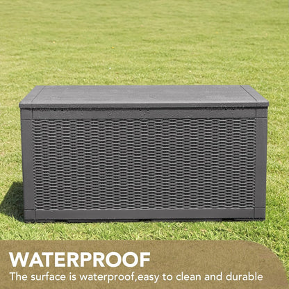 Devoko 100 Gallon Waterproof Large Resin Deck Box Indoor Outdoor Lockable Storage Container for Patio Furniture Cushions Garden Tools (100 Gallon, Black)
