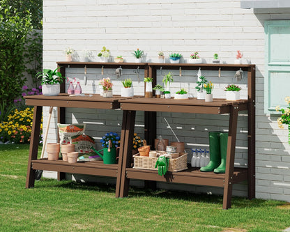 SERWALL Outdoor Potting Bench with Removeable Sink,Rot-Resistant HDPE Potting Table for Outside Gardening, All Weather Use - Gray