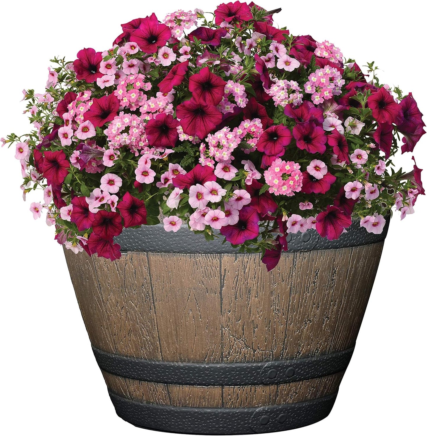 Classic Home and Garden Outdoor Whiskey Resin Flower Pot Barrel Planter, Walnut Brown, 15"
