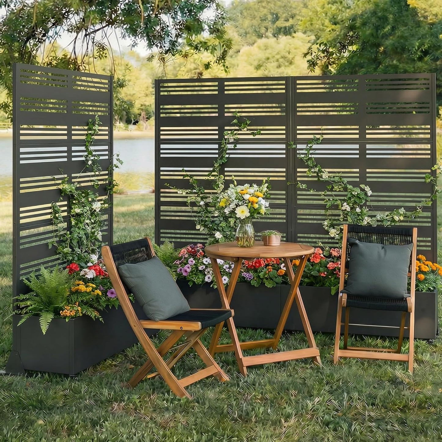 Casaphoria Metal Raised Garden Bed with Trellis and Wheels, 72"x47"x16" Planter Box for Climbing Plants, Vegetables & Vines, Features Drainage Holes and Privacy Screen (Black-Louver) - Colors D