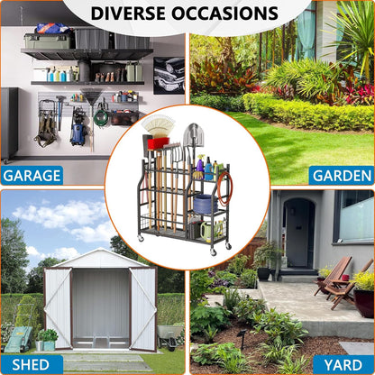 3 Tier Garden Tool Organizer, Garage Storage and Organization, Metal Yard Tools Storage up to 78 Tools, Heavy Duty Garden Tool Organizer for Garage, Yard, Patio, Shed, Indoors and Outdoors, Black