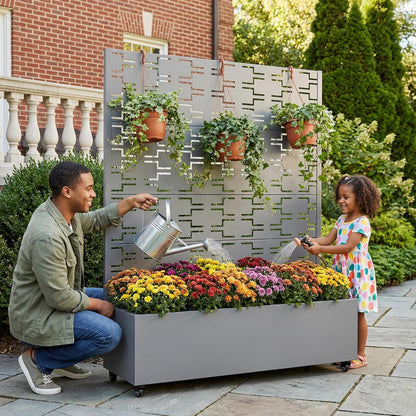 Casaphoria Metal Raised Garden Bed with Trellis and Wheels, 72"x47"x16" Planter Box for Climbing Plants, Vegetables & Vines, Features Drainage Holes and Privacy Screen (Black-Louver) - Colors C