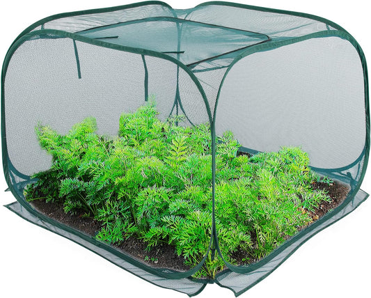 ANC POP Pop Up Mesh Plant Cover,40'' x 40'' x 30'' Plant Protector for Raised Garden & Flower Bed, Net Cage Plant Guard for Fruits, Vegetables, Seedlings and Herbs, 8 Ground Stakes for Fixing