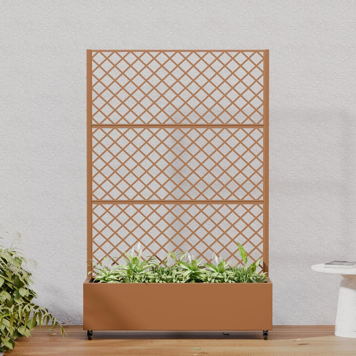 Casaphoria Metal Raised Garden Bed with Trellis and Wheels, 72"x47"x16" Planter Box for Climbing Plants, Vegetables & Vines, Features Drainage Holes and Privacy Screen (Black-Louver) - Colors A