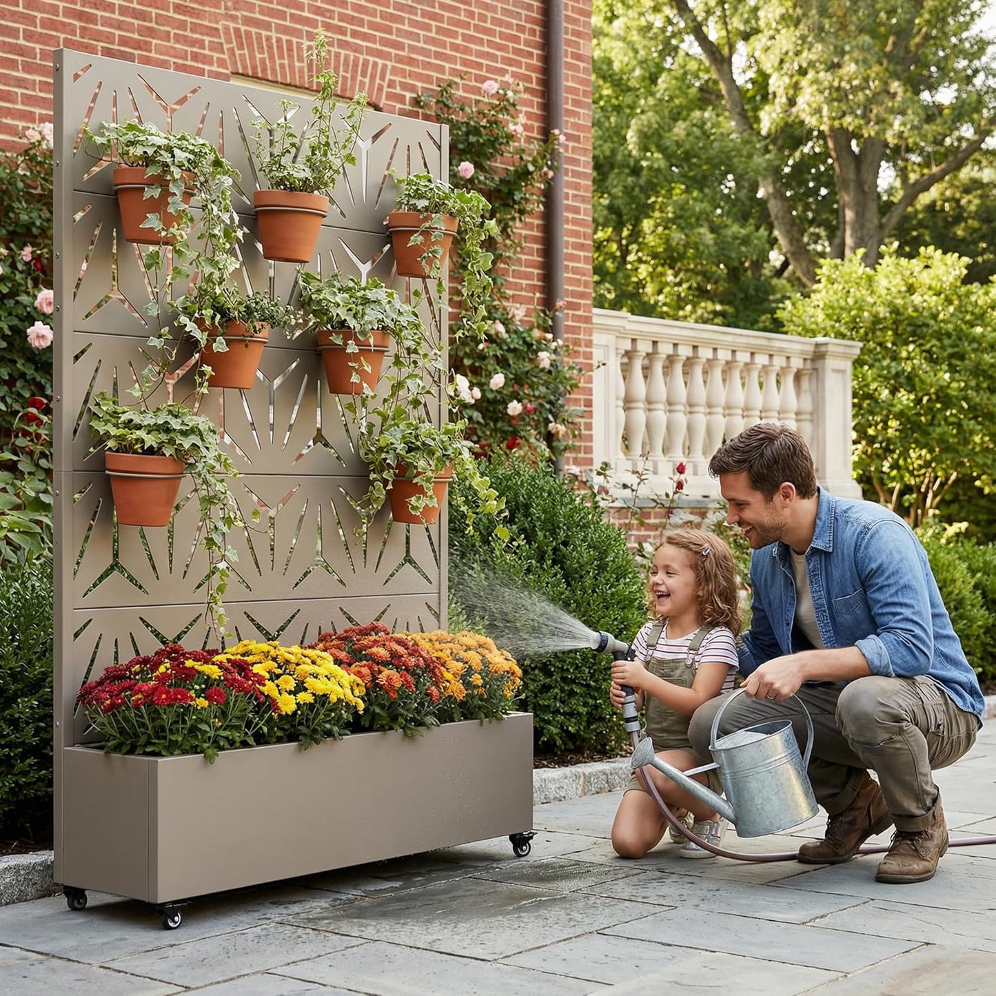 Casaphoria Metal Raised Garden Bed with Trellis and Wheels, 72"x47"x16" Planter Box for Climbing Plants, Vegetables & Vines, Features Drainage Holes and Privacy Screen (Black-Louver) - Colors B
