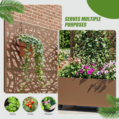 Casaphoria Metal Raised Garden Bed with Trellis and Wheels, 72"x47"x16" Planter Box for Climbing Plants, Vegetables & Vines, Features Drainage Holes and Privacy Screen (Black-Louver) - Colors B