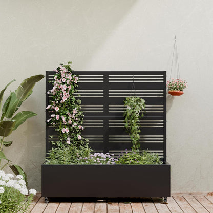 Casaphoria Metal Raised Garden Bed with Trellis and Wheels, 72"x47"x16" Planter Box for Climbing Plants, Vegetables & Vines, Features Drainage Holes and Privacy Screen (Black-Louver) - Colors A