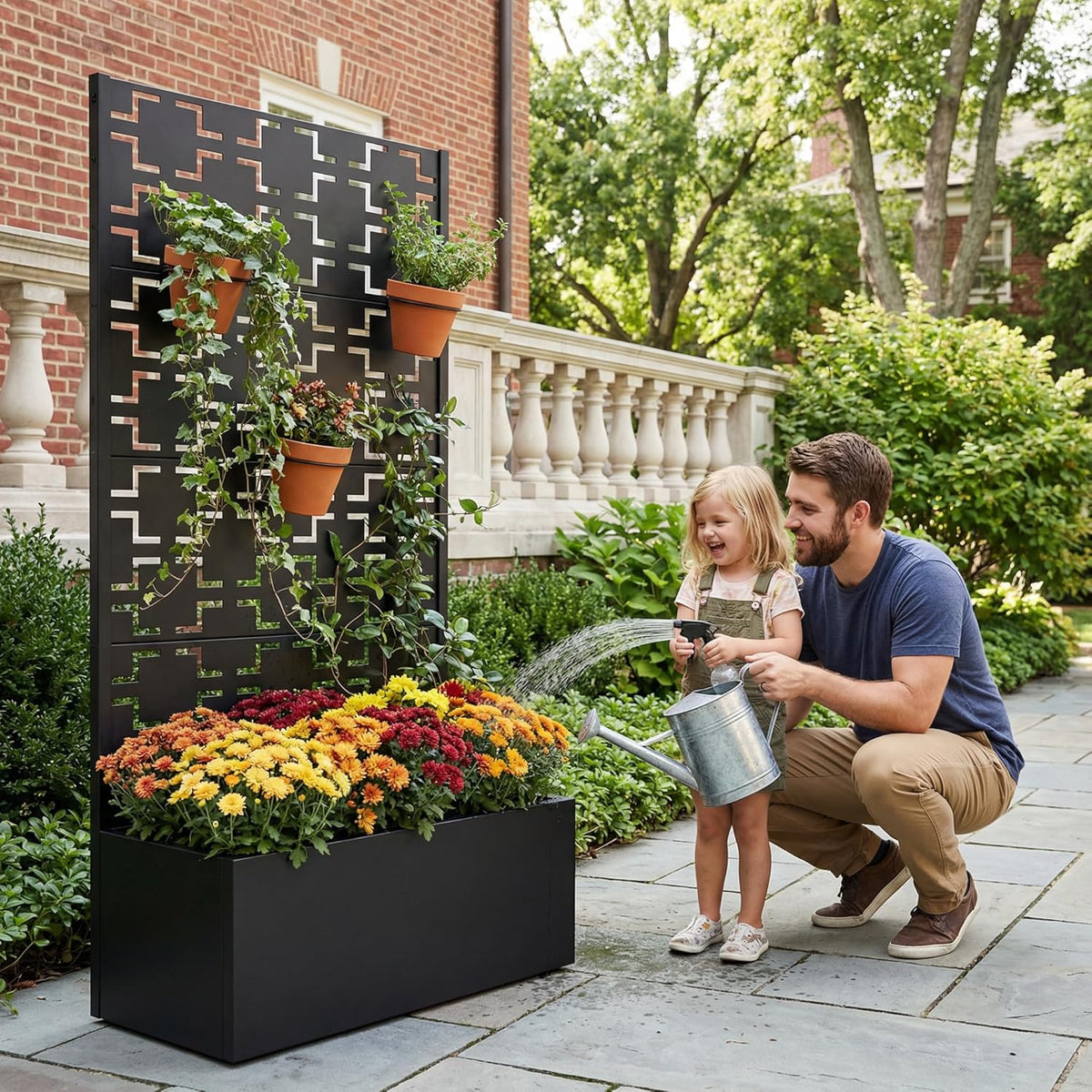 Casaphoria Metal Raised Garden Bed with Trellis and Wheels, 72"x47"x16" Planter Box for Climbing Plants, Vegetables & Vines, Features Drainage Holes and Privacy Screen (Black-Louver) - Colors B