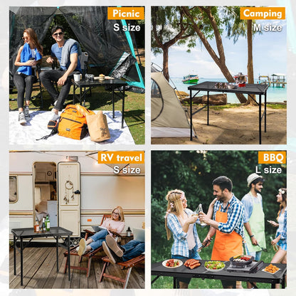 GREGIN Camping Table with Mesh Desktop, Lightweight & Portable Small Folding Grill Table, Height Adjustable Metal Outdoor Table for Camp, Cooking, BBQ, RV, Picnic-2 FT Black