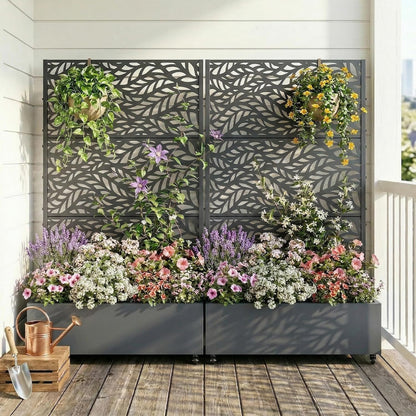 Casaphoria Metal Raised Garden Bed with Trellis and Wheels, 72"x47"x16" Planter Box for Climbing Plants, Vegetables & Vines, Features Drainage Holes and Privacy Screen (Black-Louver) - Colors B