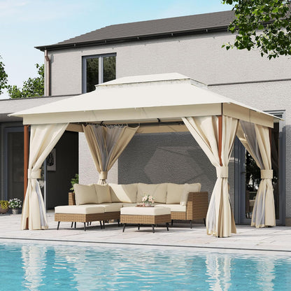 10x20 Gazebo Canopy with 100FT String Lights, Metal Heavy Duty Patio Canopy Tent with Double Roofs, Mosquito Nettings and Privacy Screens for Backyard, Garden, Lawn, Gray