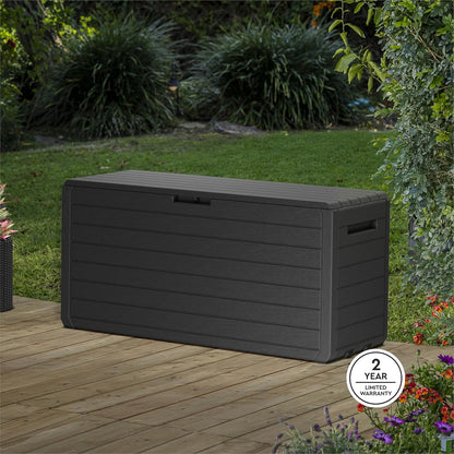 Keter Marvel Plus 71 Gallon Resin Outdoor Storage Box for Patio Furniture Cushions, Throw Pillows, Garden Tools and Pool Floats, Brown