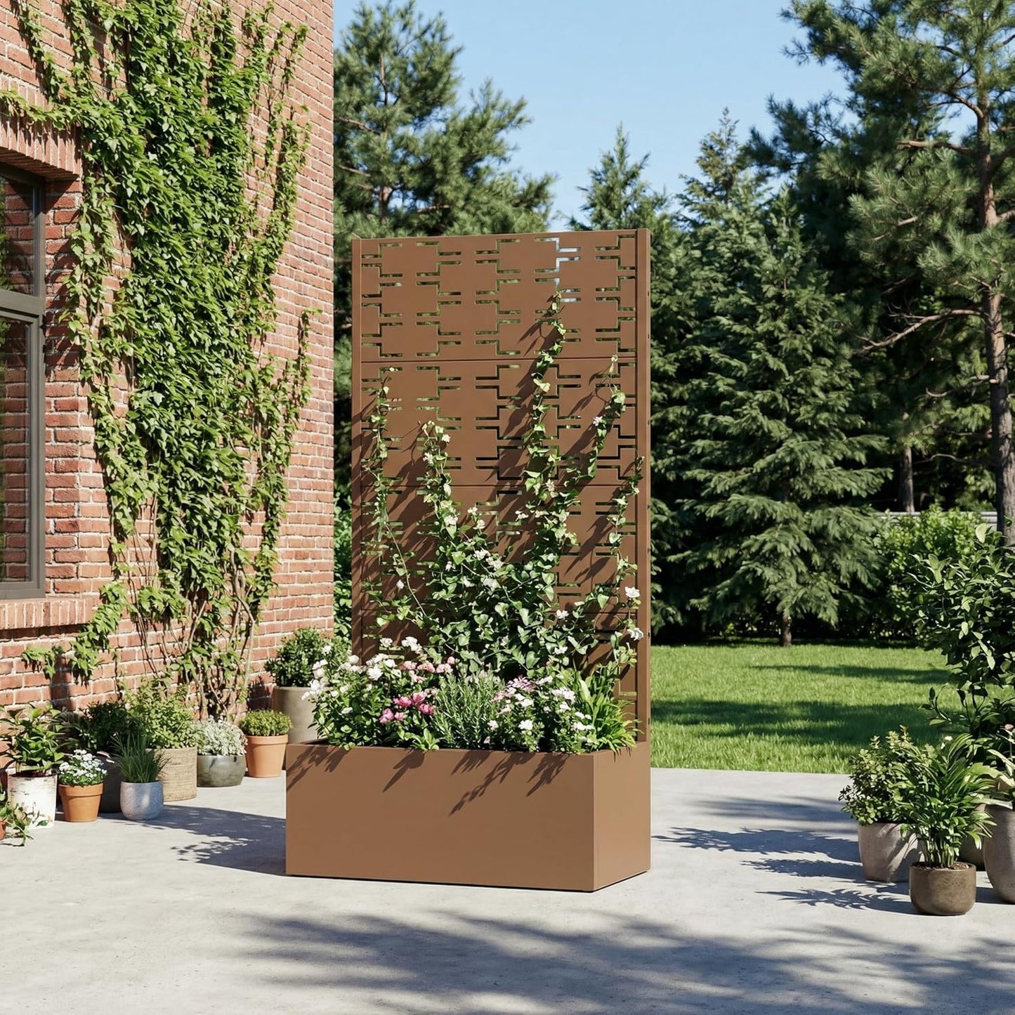 Casaphoria Metal Raised Garden Bed with Trellis and Wheels, 72"x47"x16" Planter Box for Climbing Plants, Vegetables & Vines, Features Drainage Holes and Privacy Screen (Black-Louver) - Colors A