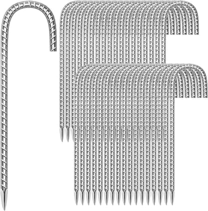 11 Pack Ground Garden Rebar Stakes Rebar 12 Inch Anti-Rust Galvanized Steel U Shape Hook Heavy Duty Ground Anchors for Tents, Position Kits,Fences, and Trampolines Landscape Fabric