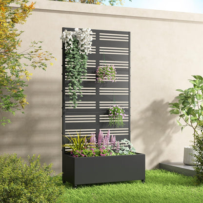 Casaphoria Metal Raised Garden Bed with Trellis and Wheels, 72"x47"x16" Planter Box for Climbing Plants, Vegetables & Vines, Features Drainage Holes and Privacy Screen (Black-Louver) - Colors D