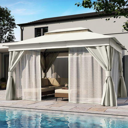 10x20 Gazebo Canopy with 100FT String Lights, Metal Heavy Duty Patio Canopy Tent with Double Roofs, Mosquito Nettings and Privacy Screens for Backyard, Garden, Lawn, Gray