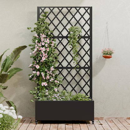Casaphoria Metal Raised Garden Bed with Trellis and Wheels, 72"x47"x16" Planter Box for Climbing Plants, Vegetables & Vines, Features Drainage Holes and Privacy Screen (Black-Louver) - Colors D