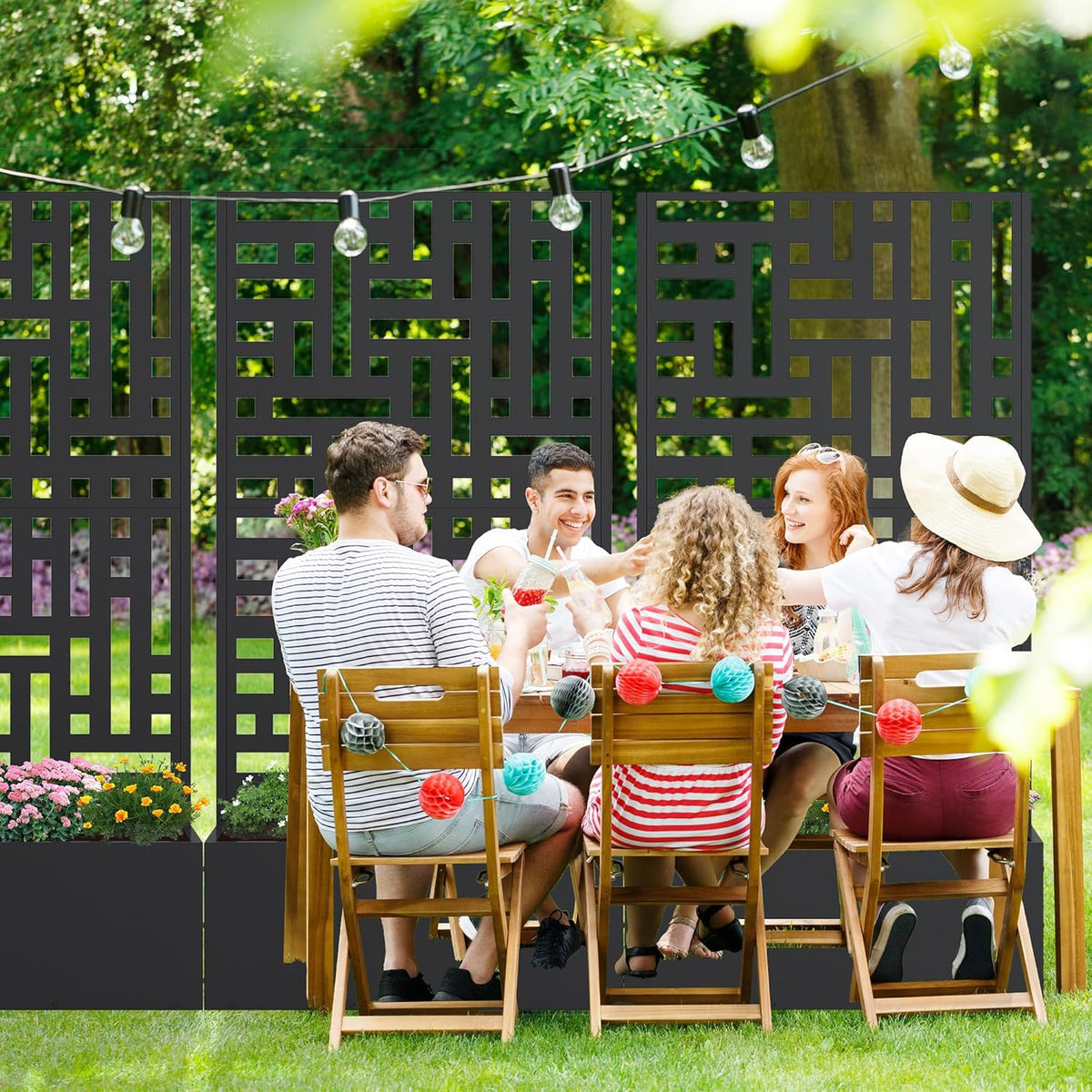 Casaphoria Metal Raised Garden Bed with Trellis and Wheels, 72"x47"x16" Planter Box for Climbing Plants, Vegetables & Vines, Features Drainage Holes and Privacy Screen (Black-Louver) - Colors B