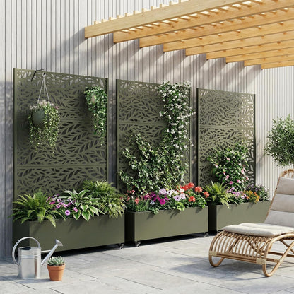 Casaphoria Metal Raised Garden Bed with Trellis and Wheels, 72"x47"x16" Planter Box for Climbing Plants, Vegetables & Vines, Features Drainage Holes and Privacy Screen (Black-Louver) - Colors D
