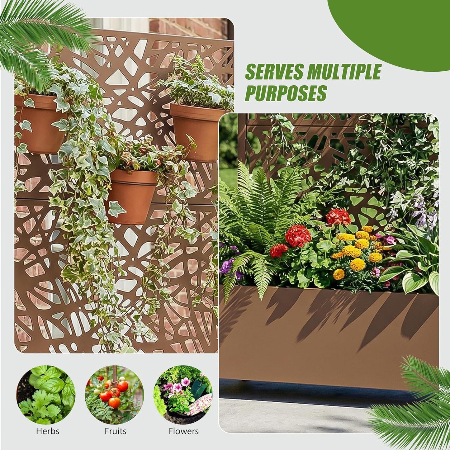 Casaphoria Metal Raised Garden Bed with Trellis and Wheels, 72"x47"x16" Planter Box for Climbing Plants, Vegetables & Vines, Features Drainage Holes and Privacy Screen (Black-Louver) - Colors B