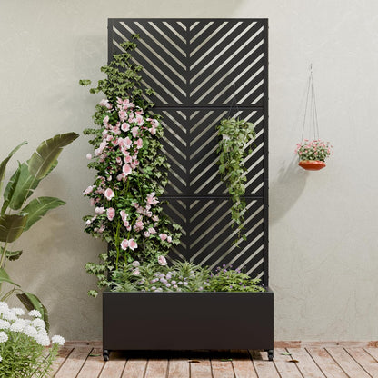 Casaphoria Metal Raised Garden Bed with Trellis and Wheels, 72"x47"x16" Planter Box for Climbing Plants, Vegetables & Vines, Features Drainage Holes and Privacy Screen (Black-Louver) - Colors C