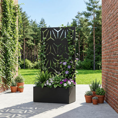 Casaphoria Metal Raised Garden Bed with Trellis and Wheels, 72"x47"x16" Planter Box for Climbing Plants, Vegetables & Vines, Features Drainage Holes and Privacy Screen (Black-Louver) - Colors A