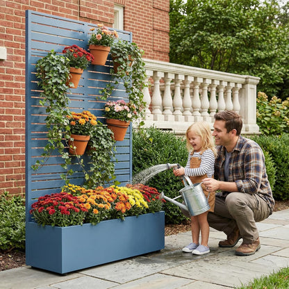 Casaphoria Metal Raised Garden Bed with Trellis and Wheels, 72"x47"x16" Planter Box for Climbing Plants, Vegetables & Vines, Features Drainage Holes and Privacy Screen (Black-Louver) - Colors C