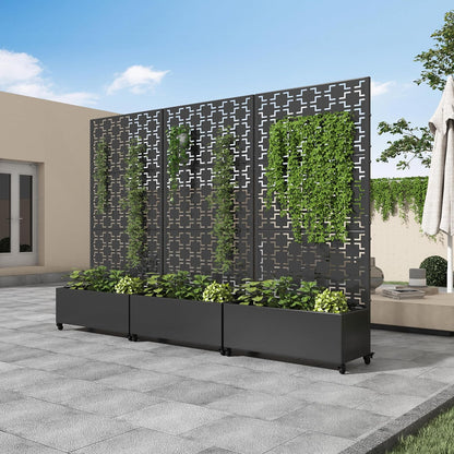 Casaphoria Metal Raised Garden Bed with Trellis and Wheels, 72"x47"x16" Planter Box for Climbing Plants, Vegetables & Vines, Features Drainage Holes and Privacy Screen (Black-Louver) - Colors B