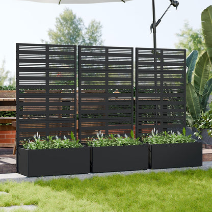 Casaphoria Metal Raised Garden Bed with Trellis and Wheels, 72"x47"x16" Planter Box for Climbing Plants, Vegetables & Vines, Features Drainage Holes and Privacy Screen (Black-Louver) - Colors D