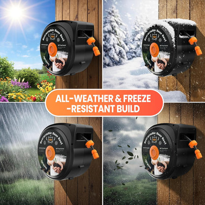 Retractable Garden Hose Reel, 50 ft x 1/2" Wall Mounted 180° Swivel Bracket, Any Length Lock, Slow Return System, 10-Pattern Nozzle for Garden Watering, Car Washing, Patio Cleaning & Outdoor Use