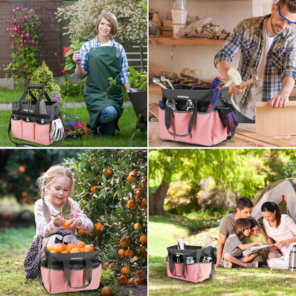 WORKPRO Garden Tool Bag Organizer, Heavy Duty Gardening Tote Bag with 10 Pockets and Long Adjustable Shoulder Strap, Standable Garden Home Tool Kits Organizer, Green (Tools are not Included)