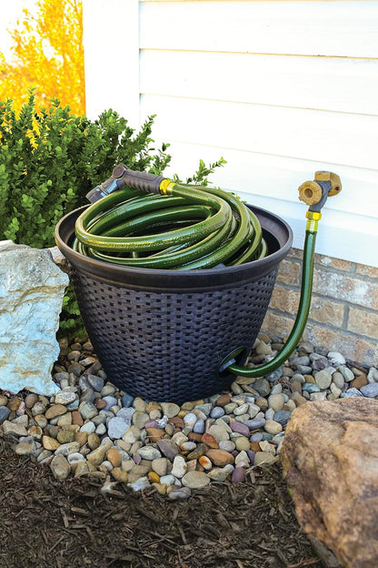 The HC Companies 18 inch Woven Garden Hose Holder, Lightweight UV-Resistant Plastic Water Hose Holder with 100-Foot Capacity, 2-Pack Water Hose Pots for Garden, Patio & Home Organization, Black