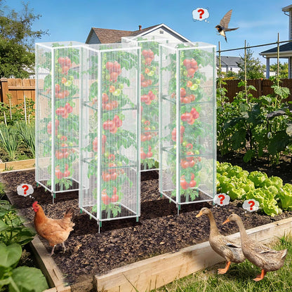3 Pack Garden Bird Netting Plant Cover for Round Tomato Cage, 61"x13" Insect Bird Barrier Tomato Cage Net with Zipper & Drawstring, Tomato Trellis Netting Protection Cover for Protecting Plants