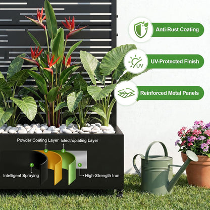 Casaphoria Metal Raised Garden Bed with Trellis and Wheels, 72"x47"x16" Planter Box for Climbing Plants, Vegetables & Vines, Features Drainage Holes and Privacy Screen (Black-Louver) - Colors B