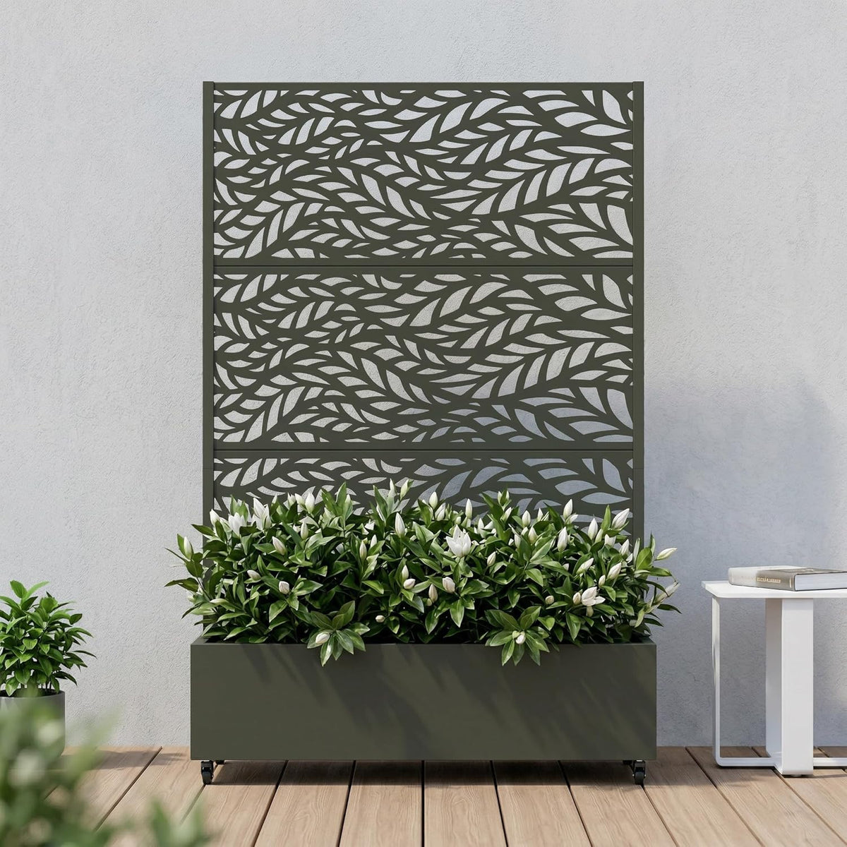 Casaphoria Metal Raised Garden Bed with Trellis and Wheels, 72"x47"x16" Planter Box for Climbing Plants, Vegetables & Vines, Features Drainage Holes and Privacy Screen (Black-Louver) - Colors D
