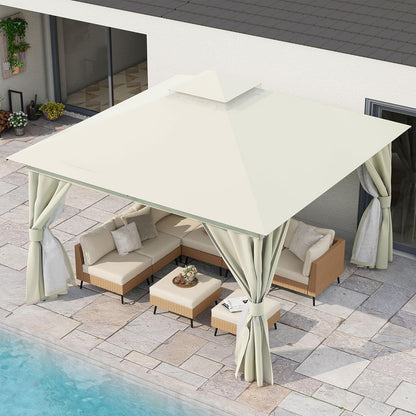 10x20 Gazebo Canopy with 100FT String Lights, Metal Heavy Duty Patio Canopy Tent with Double Roofs, Mosquito Nettings and Privacy Screens for Backyard, Garden, Lawn, Gray