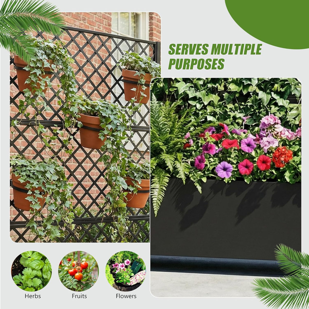 Casaphoria Metal Raised Garden Bed with Trellis and Wheels, 72"x47"x16" Planter Box for Climbing Plants, Vegetables & Vines, Features Drainage Holes and Privacy Screen (Black-Louver) - Colors D