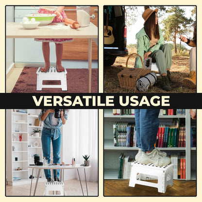 Utopia Home Folding Step Stool with Handle – 9 Inch Anti Slip Collapsible Stool – Holds Up to 300 lbs – Sturdy Plastic Step Stool Foldable for Kitchen, Bathroom and Home Use (1-Pack, Black)