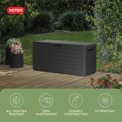 Keter Marvel Plus 71 Gallon Resin Outdoor Storage Box for Patio Furniture Cushions, Throw Pillows, Garden Tools and Pool Floats, Brown
