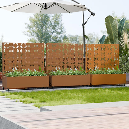 Casaphoria Metal Raised Garden Bed with Trellis and Wheels, 72"x47"x16" Planter Box for Climbing Plants, Vegetables & Vines, Features Drainage Holes and Privacy Screen (Black-Louver) - Colors D