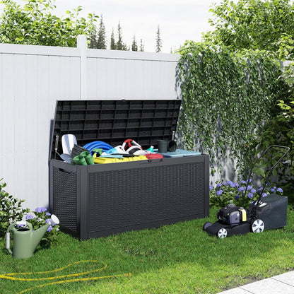 30 Gallon Outdoor Deck Box, Lockable Waterproof Outdoor Storage Boxes For Garden Tools,Indoor Cushions,Accessories Outside Storage Resin Weatherproof Container(Black)