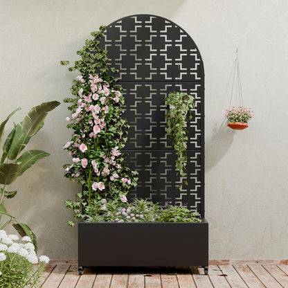 Casaphoria Metal Raised Garden Bed with Trellis and Wheels, 72"x47"x16" Planter Box for Climbing Plants, Vegetables & Vines, Features Drainage Holes and Privacy Screen (Black-Louver) - Colors D