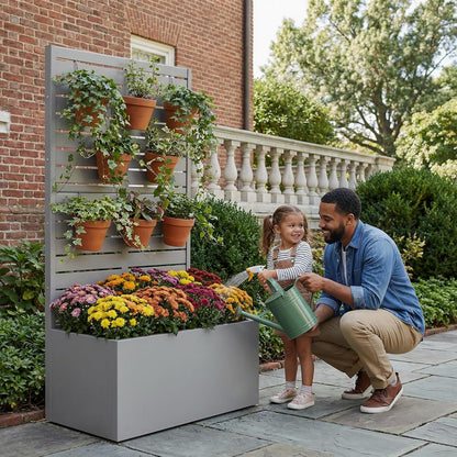 Casaphoria Metal Raised Garden Bed with Trellis and Wheels, 72"x47"x16" Planter Box for Climbing Plants, Vegetables & Vines, Features Drainage Holes and Privacy Screen (Black-Louver) - Colors A