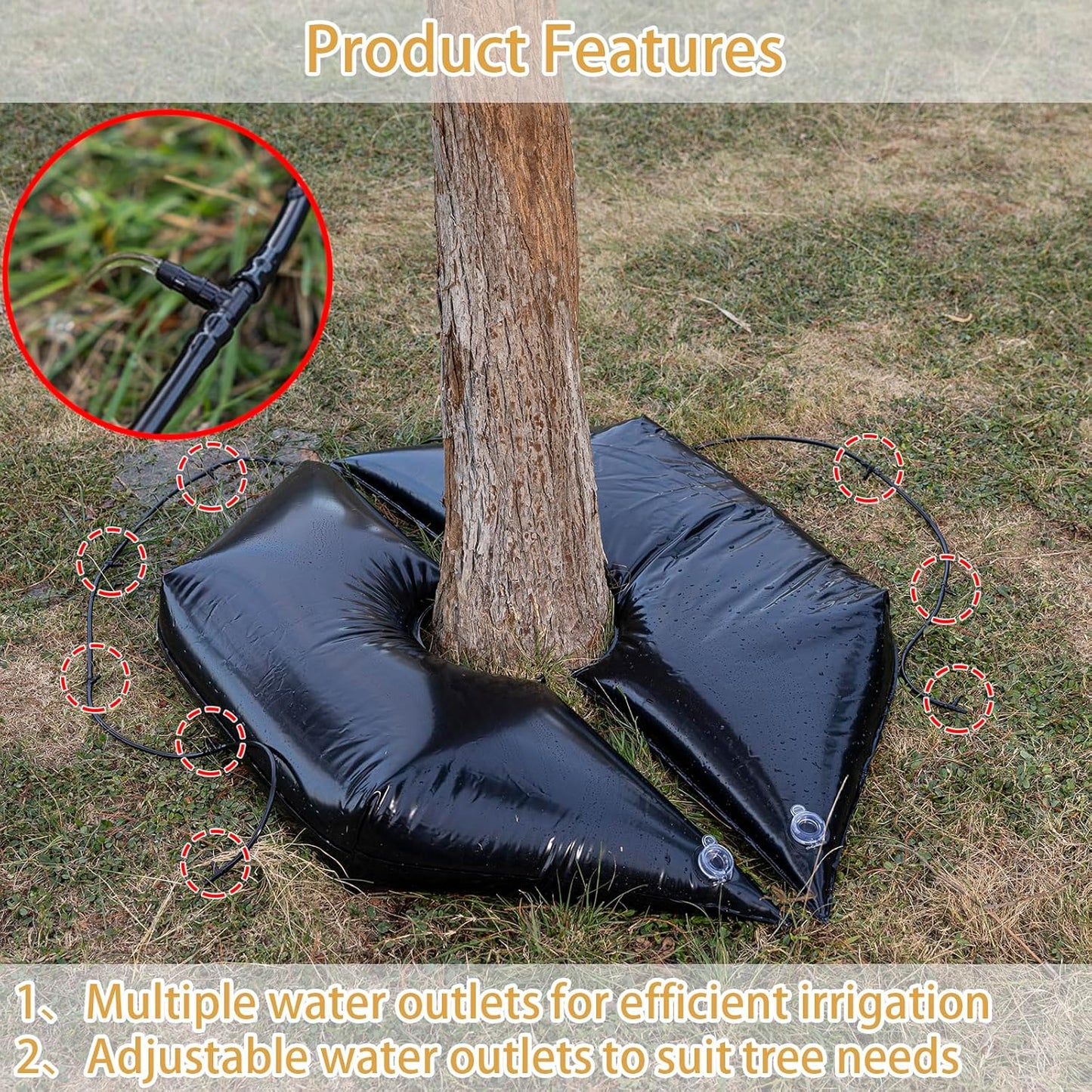 Tree Watering Bag/Ring Slow Release 19 Gallon, Tree Bags for Watering Equipped with Two Low Filling Pipes Deep Root Drip Irrigation Watering for Trees, Plants, and Gardens of All Sizes (1, Green)