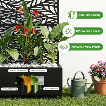 Casaphoria Metal Raised Garden Bed with Trellis and Wheels, 72"x47"x16" Planter Box for Climbing Plants, Vegetables & Vines, Features Drainage Holes and Privacy Screen (Black-Louver) - Colors D
