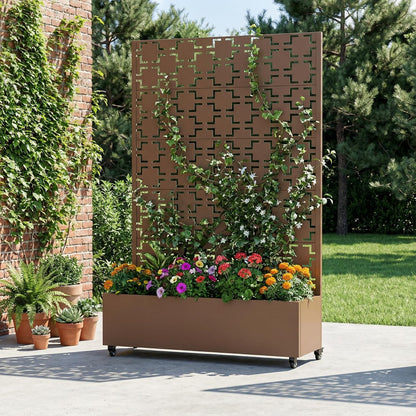 Casaphoria Metal Raised Garden Bed with Trellis and Wheels, 72"x47"x16" Planter Box for Climbing Plants, Vegetables & Vines, Features Drainage Holes and Privacy Screen (Black-Louver) - Colors D